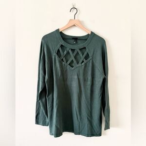 Torrid Lattice Neck Long Sleeve Sweater in Dark Green Size 1 or XL